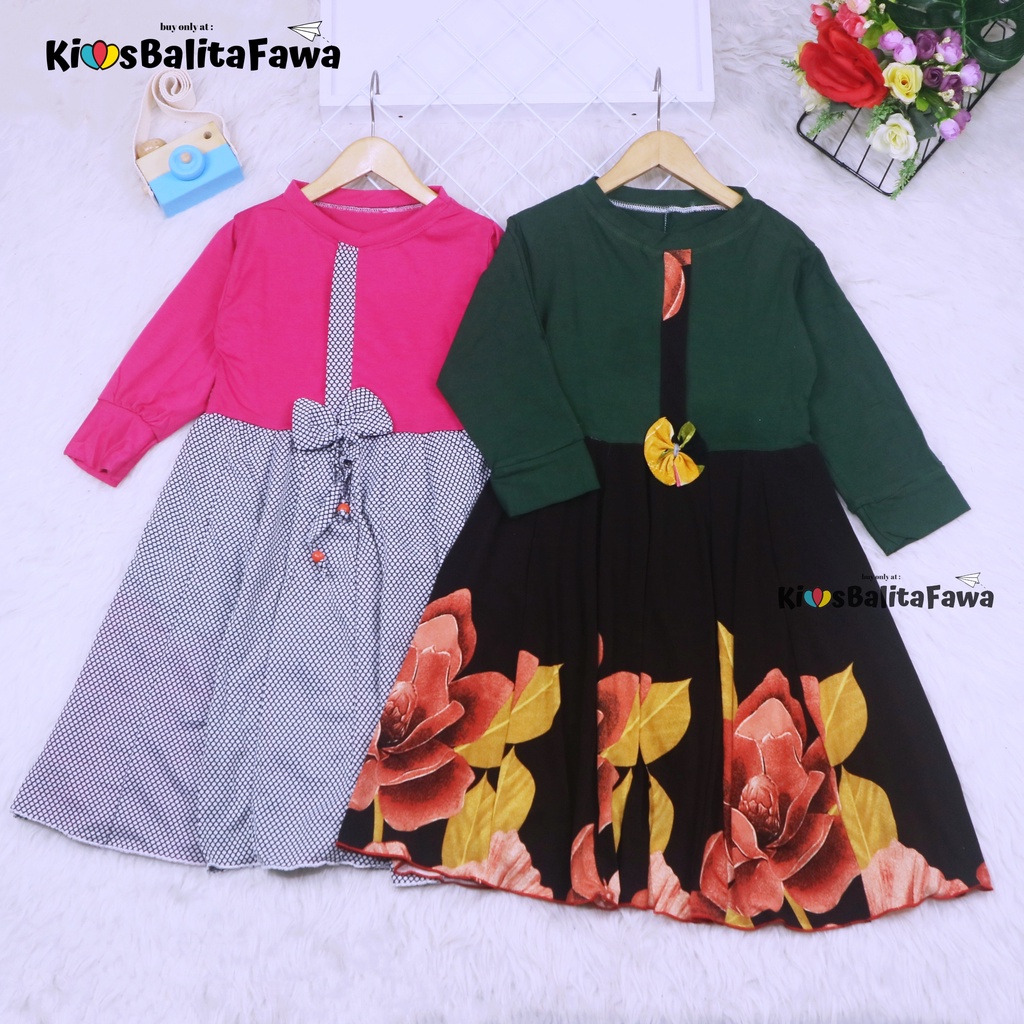 Dress Valencia uk 7-8 Tahun / Dres Baju Anak Perempuan Lengan Panjang Motif Adem Fashion Kids