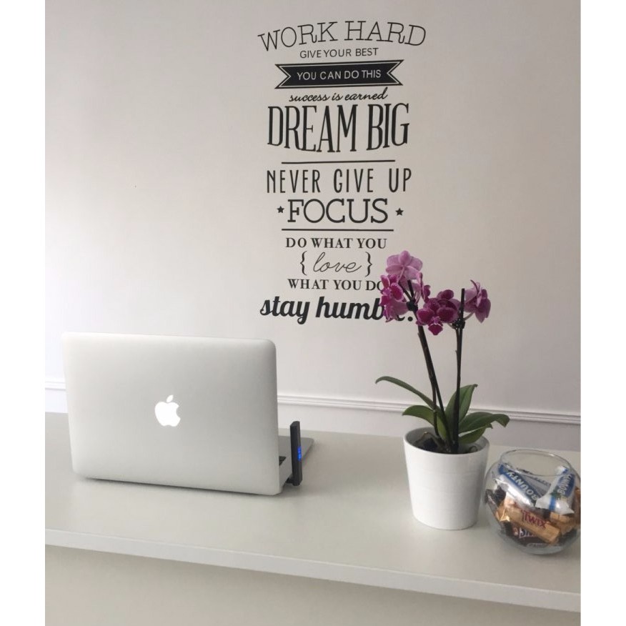 Stiker Dinding Wallpaper WORK HARD Living Room Decoration Quotes Sticker Cafe Stiker Kaca Pengaman