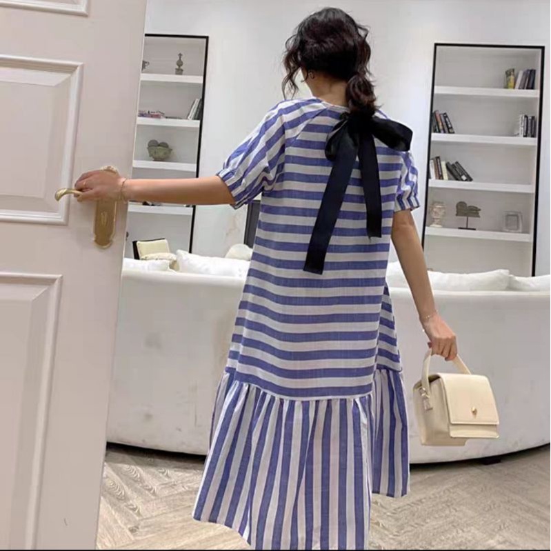 MDLV ~ 80810 Striped Drop Waist Dress Oversize Dress Maxi Dress Salur Import Fashion Import