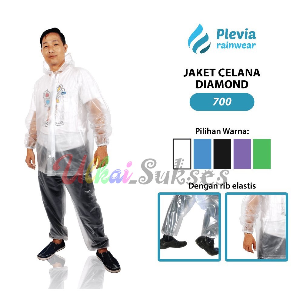 Jas Hujan Setelan PLEVIA DIAMOND Transparant 700 - Raincoat Jas Hujan dewasa Pria Wanita Murah