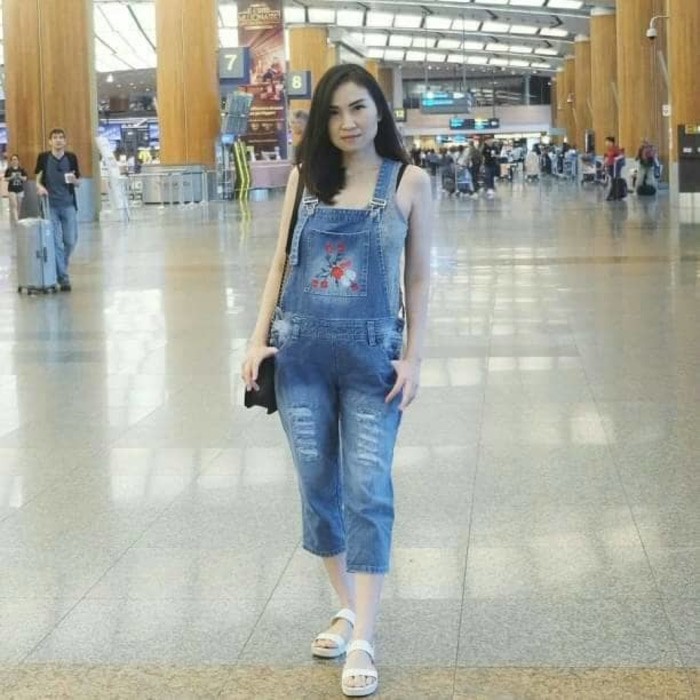 Celana Jumsuit jeans 7/8 bordir