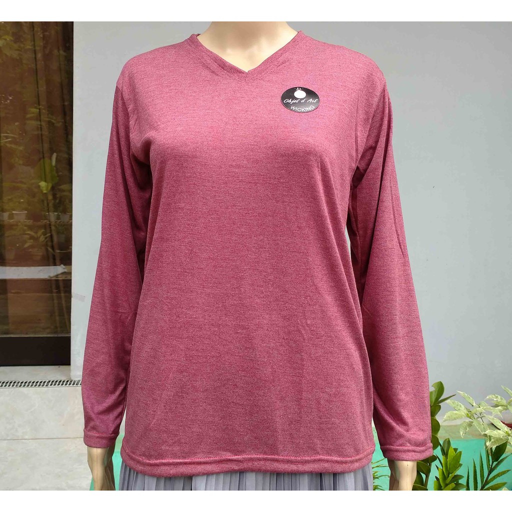 KAOS POLOS T-SHIRT MURAH WANITA LENGAN PANJANG MANSET RAYON CEWEK KEKINIAN V-NECK BASIC BAHAN ADEM