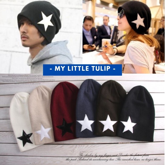 Topi Kupluk Pria Wanita Motif Bintang / Topi Rajut Halus Tipis Murah - Abu tua