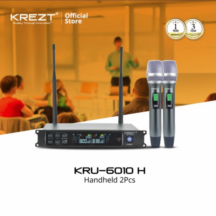 MICROPHONE - MIC WIRELESS KREZT KRU 6010 MULTICHANNEL DUA MIK VOKAL KARAOKE ORIGINAL