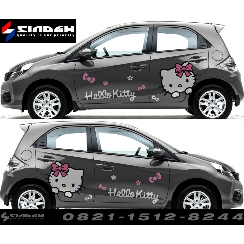 CUTTING STICKER MOBIL HELLO KITTY STIKER MOBIL BRIO AGYA AYLA KEREN LUCU
