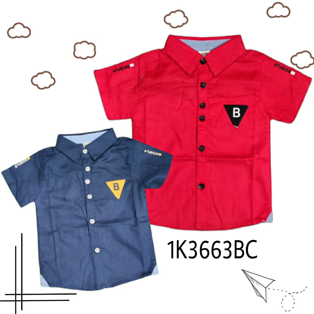 KEMEJA USON | KEMEJA ANAK COWOK | KEMEJA PENDEK ANAK NAVY MERAH USON SIZE S-130
