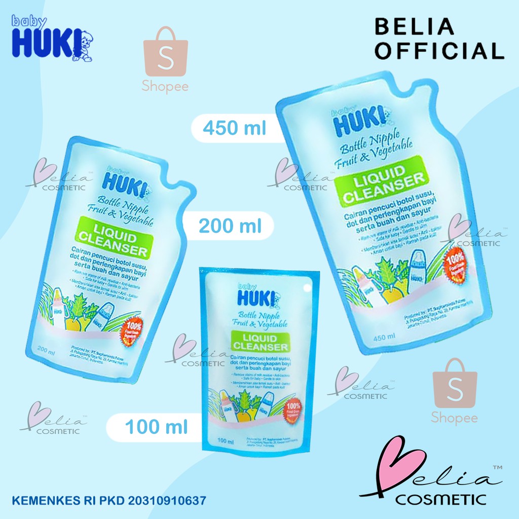 ❤ BELIA ❤ BABY HUKI Liquid Cleanser 100 | 200 | 450 ml | Pencuci Alat Bayi | Buah dan Sayur (✔️BPOM)