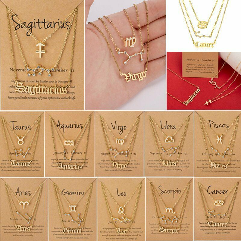 3pcs Kalung Choker Liontin Zodiak Warna Silver Untuk Wanita