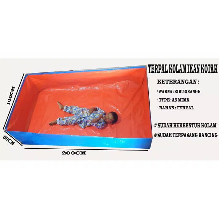 terpal kolam ikan uk 200x100x50 A5 KOREA cocok buat ternak ikan air tawar lele koi cupang dan gupy