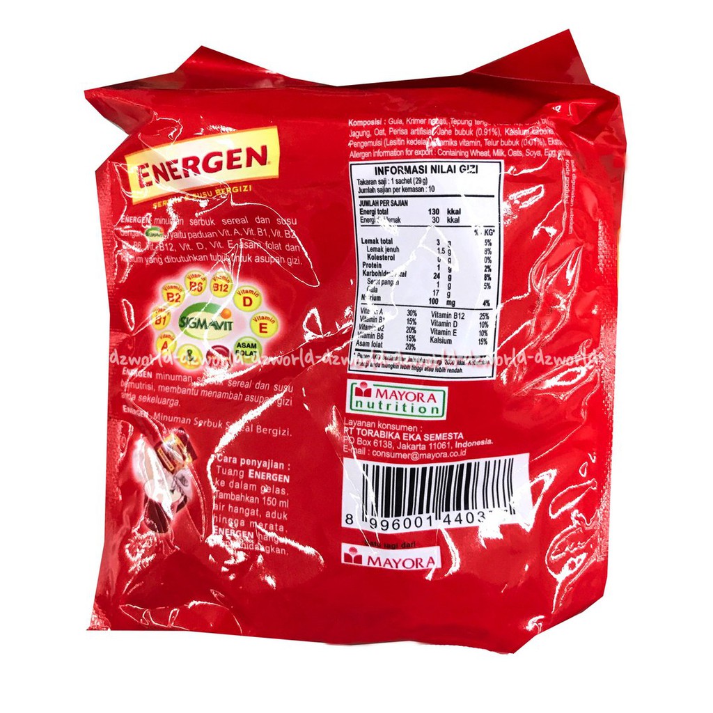 Energen Sereal Dan Susu Bergizi Rasa Coklat Minuman Cerael Instan 10Sachet