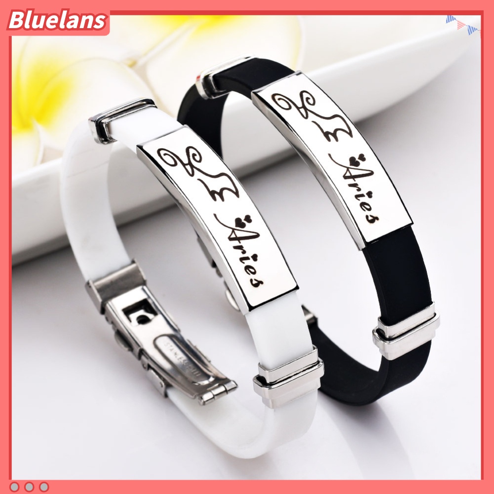 Bluelans Gelang Bangle Bahan Silikon Adjustable Desain 12 Rasi Bintang Untuk Unisex