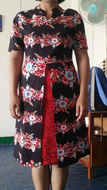Dress Batik Stretch Combi Brokat M-xl