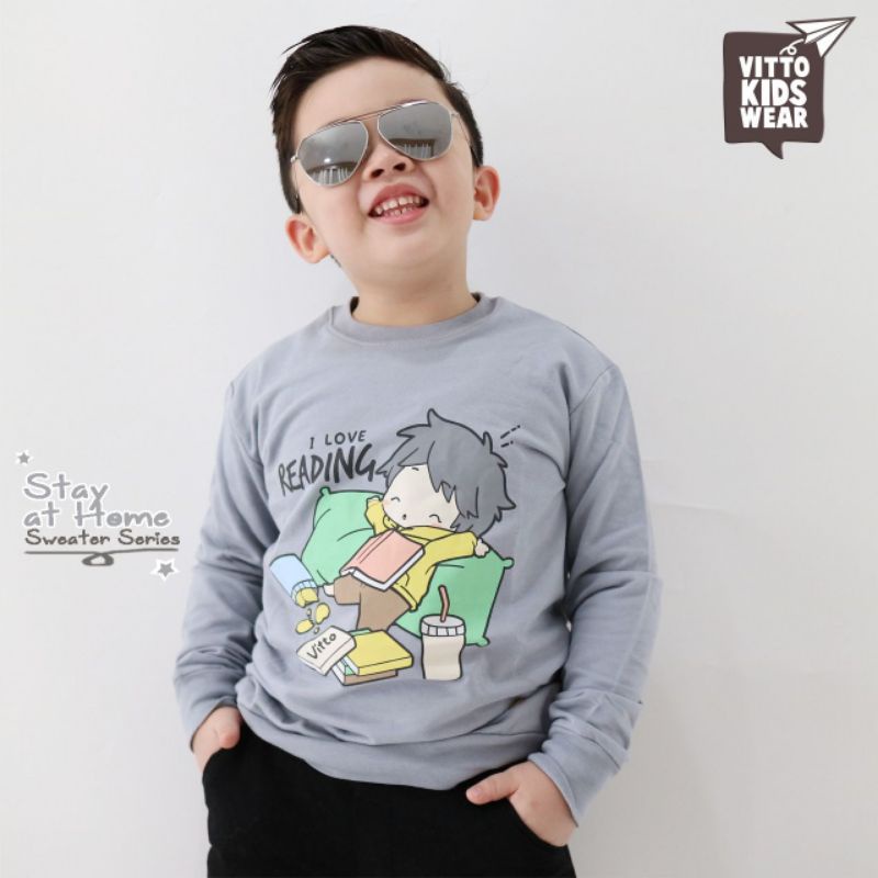 Ready stok sweater anak stay at home by vitto kidswear