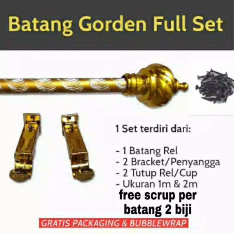 Batang gorden full set 1 meter/batang hordeng pintu dan jendela ukuran 1 merer full set