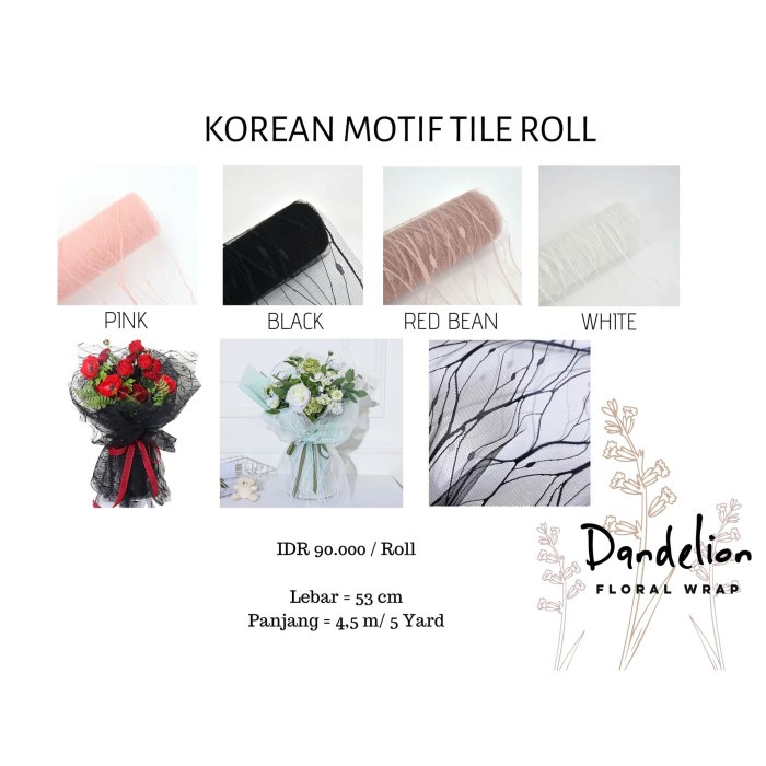 

✨ BISA COD ✨ KOREAN MOTIF TILE ROLL (1 ROLL)/ FLOWER WRAP/ PEMBUNGKUS BUNGA - Red Bean