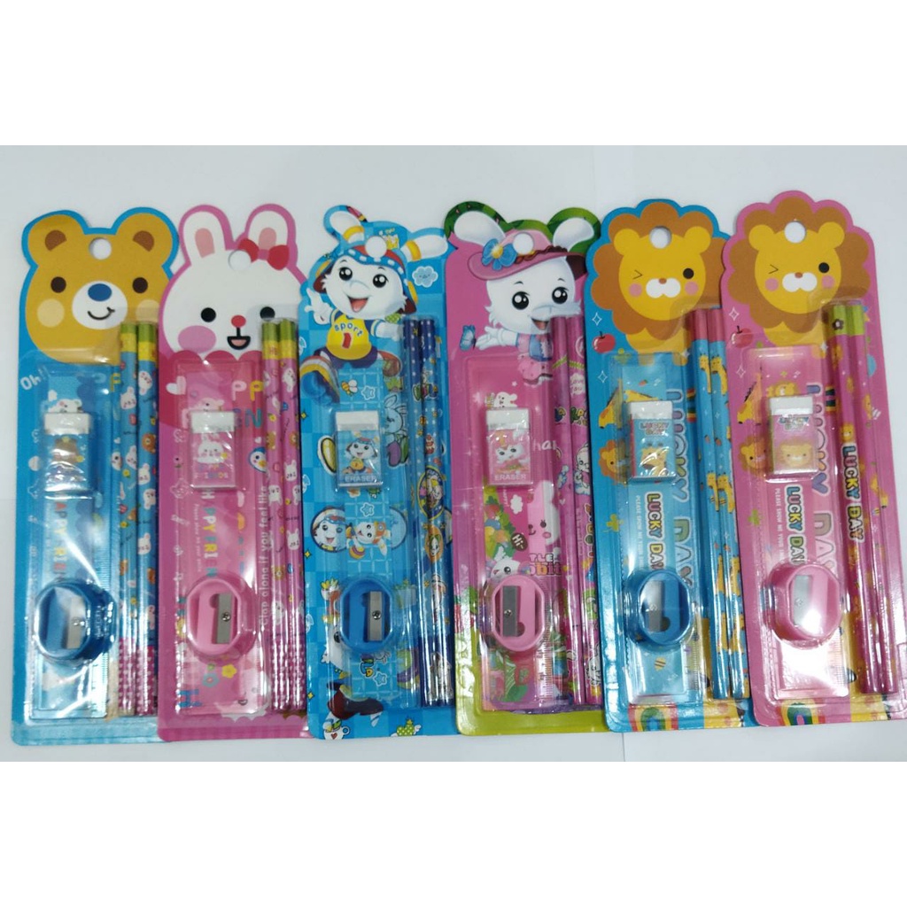 1 Set Alat Tulis Sekolah 1 Set Stationery Karakter Kartun Paket Lengkap