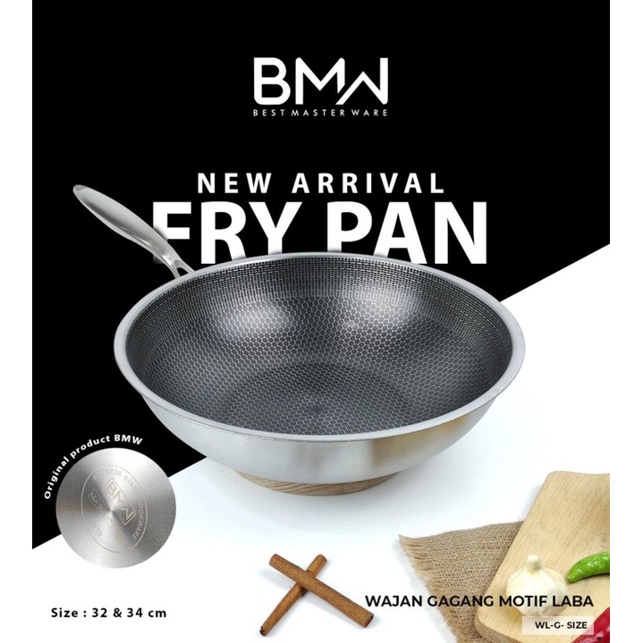 AS -  Wajan Laba BMW Frypan Marble Wajan Kuping Frypan Gagang Motif Laba Anti Lengket 30cm 32cm 34cm