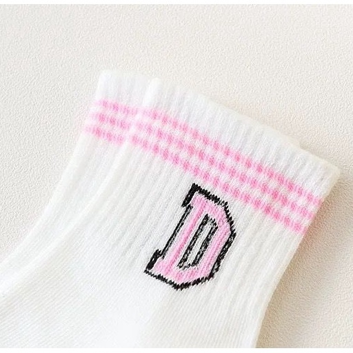 [littlecrab] Kaos Kaki Huruf E D P B C Cute Alphabet Women Socks Kaos Kaki Putih Soft Lembut Simple Berkualitas Kaos Kaki Lucu High Quality Kaos Kaki Panjang Korean Style