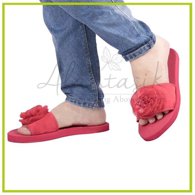 Alantasik - sandal flat bunga / sendal organza mawar kantor / murah wanita RS