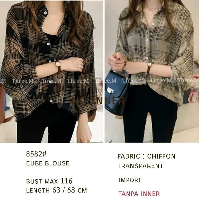 Baju Wanita Korea Terbaru 2021 IMPORT REAL PICT  BM- 8582# Cube Shirt [Baju Atasan Wanita 0133 64HRX