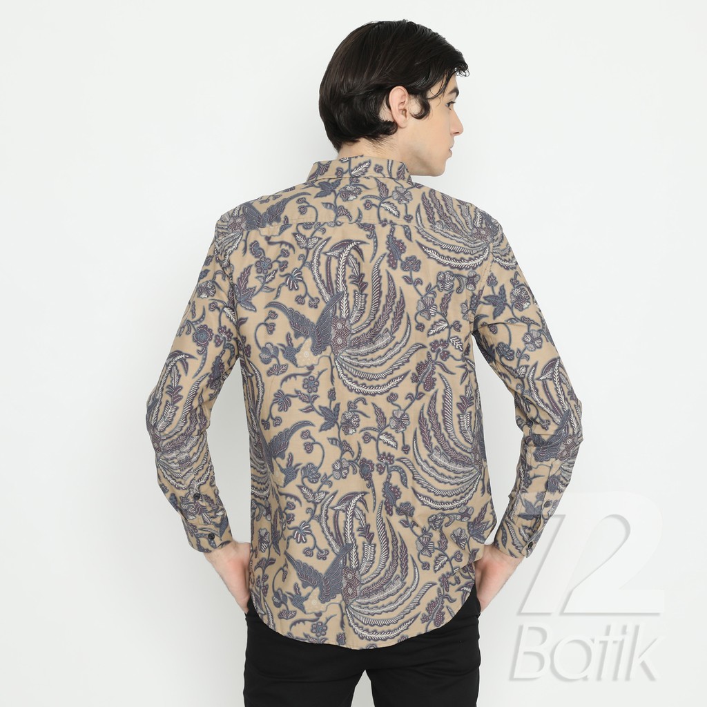 KEMEJA BATIK PRIA Lengan Panjang Slimfit Premium Motif Burung Phoenix Cream Krem 729103 Cap 72 - Baju Kemeja Atasan Pakaian Setelan Batik Pria Cowok Laki Laki Remaja Keluarga Kantor Lengan Panjang Modern Slimfit Slim Fit Premium Kekinian