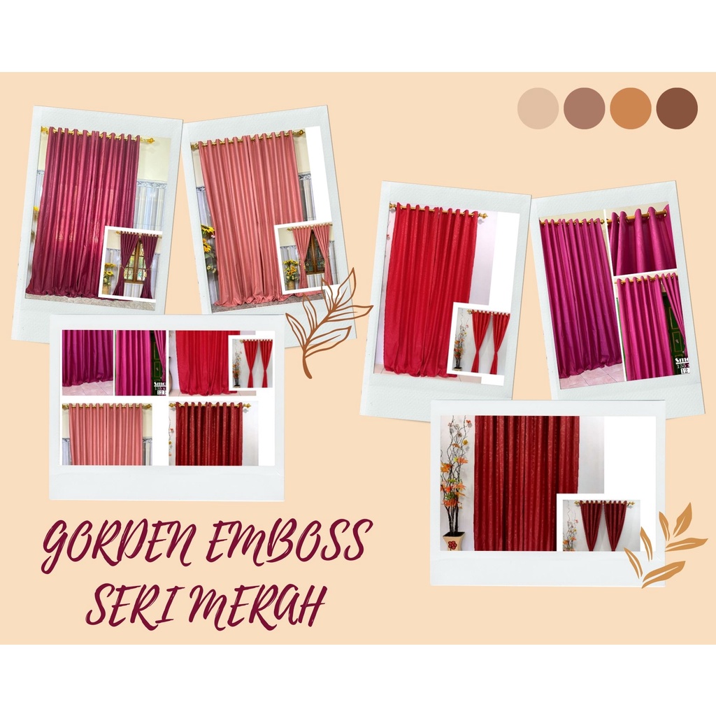 Gorden Horden Pintu /Jendela Minimalis 12 Ring Polos Embos Seri Warna Merah