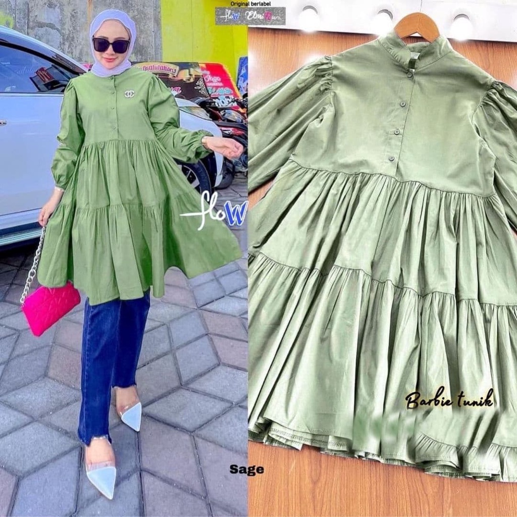 Barbie Tunik Lengan Panjang Baju Tunik Panjang Atasan Tunik Murah Muslim Wanita Tunik Katun Jumbo