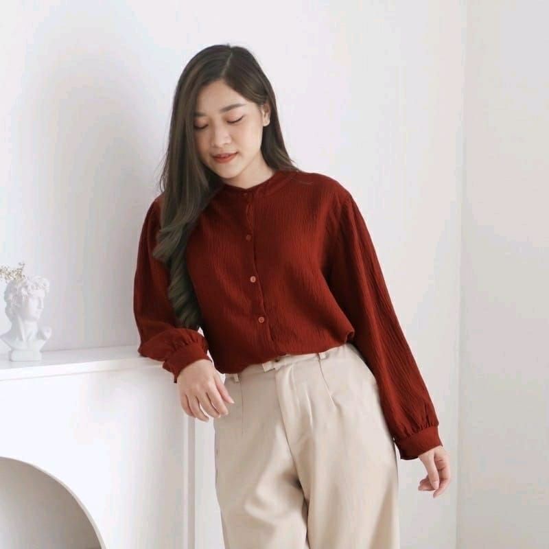 Atasan Blouse Crinkle Premium - Korean Blouse - Baju Atasan Wanita Kekinian - Outfit Wanita Kekinian - Pakaian Wanita