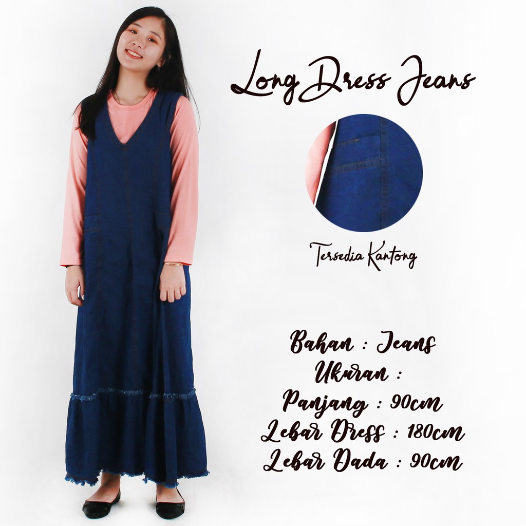 YELONIX - Jeans Gamis Singlet Wanita / Longdress Jeans Wanita / Dress Jeans Panjang