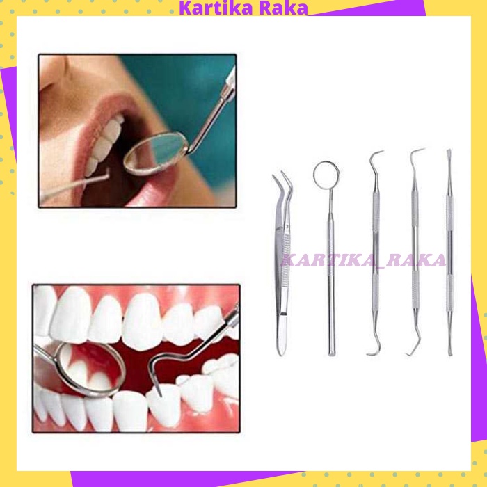 KR Alat Penghilang Karang Gigi dan Pemutih Gigi Dental Care 5 Pcs in 1 Stainless Steel Set Perawatan Gigi