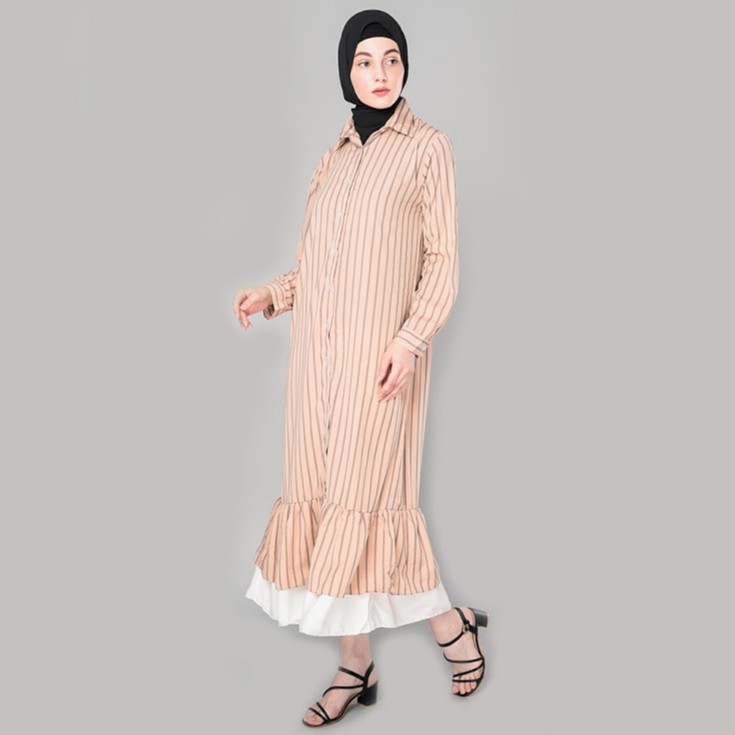 Aleeya Brand Gamis Mia Button Ruffle Stripe