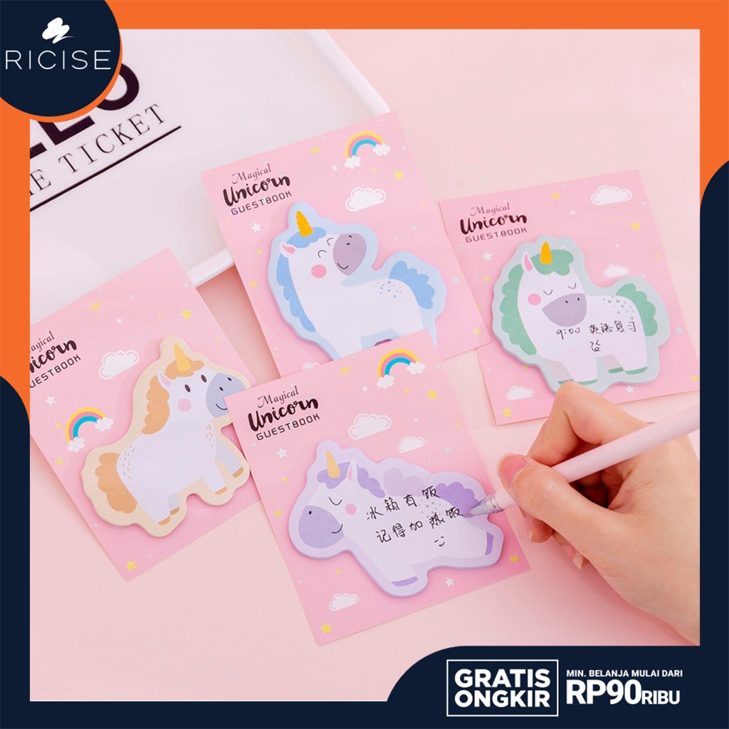 

RICISE - Sticky Notes Aesthetic Pink Unicorn Kertas Memo Mini Memopad Cute Murah - STA32