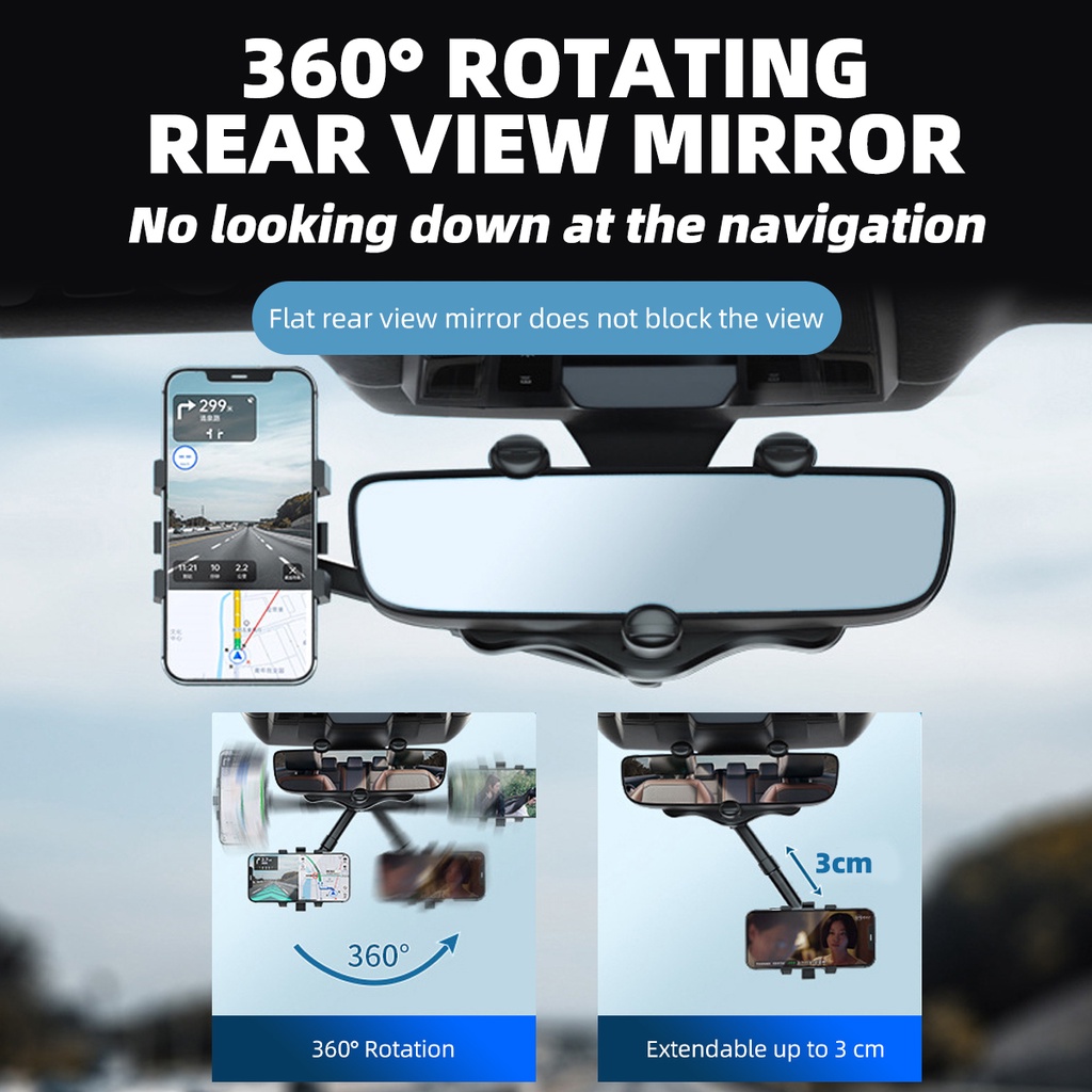 Bracket Dudukan Handphone Multifungsi Rotasi 360 Derajat Untuk Kaca Spion Tengah Mobil