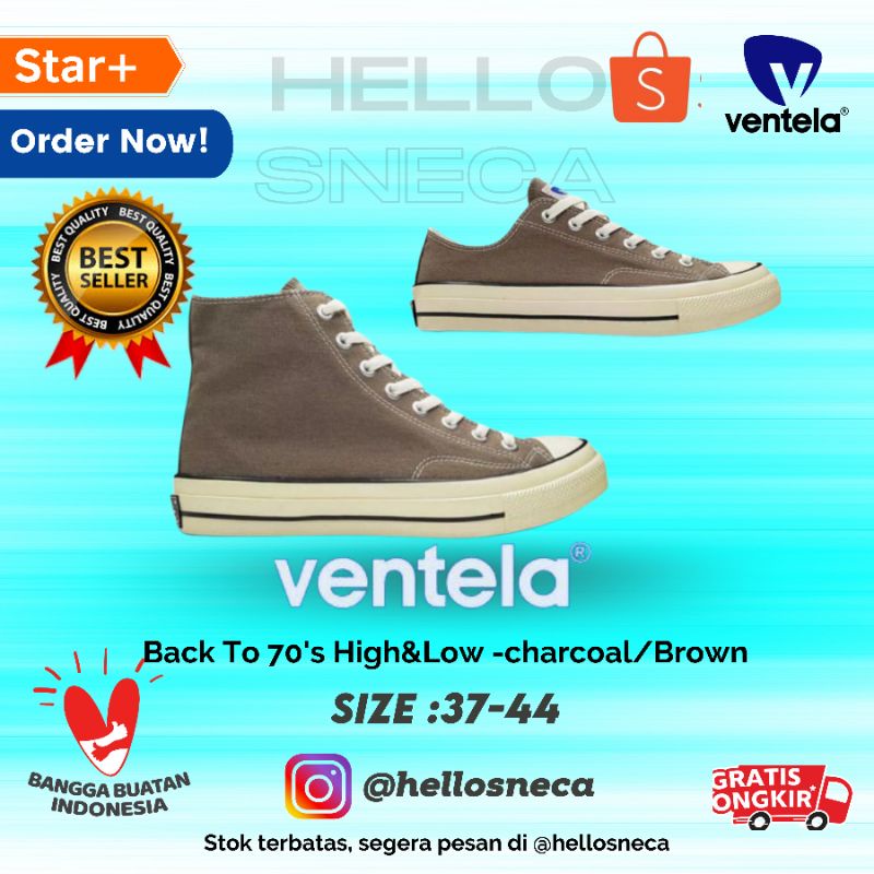 Sepatu Ventela 70s Charcoal Brown Coklat Low & High Original