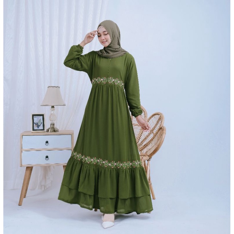 KHADIJA DRESS 3 Gamis bahan ceruty babydol aplikasi bordir seragam by Safitri Fashion