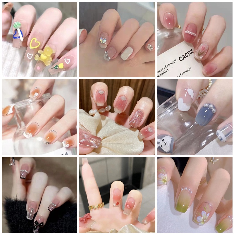 24pcs / Kotak Kuku Palsu Full Cover Hias Berlian Imitasi Untuk Nail Art Z243-315