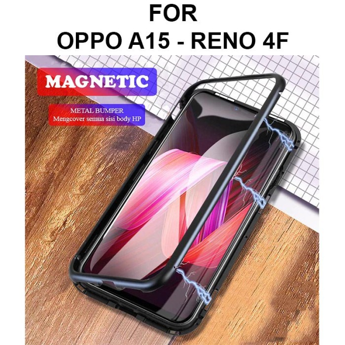 Case Oppo A15 - Reno 4F casing hp cover tempered glass metal MAGNETIC