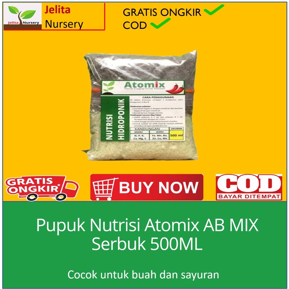 Pupuk Jelita Nursery Nutrisi Hidroponik AB Mix Atomix Serbuk 500ml