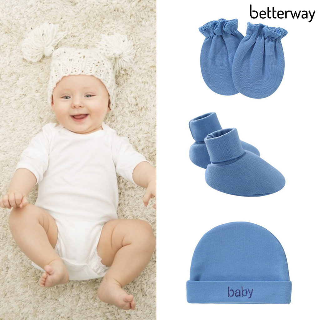 3in1 perlengkapan newborn set sarung tangan kaki topi katun newborn lembut