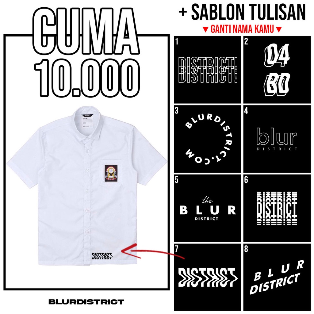Baju Sekolah Seragam SMA Tangan Pendek Lengan Putih Uniform School Kelas Keren BlurDistrict Polos Bi