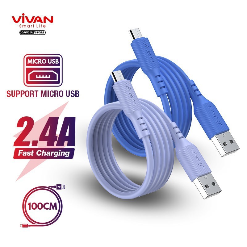 Kabel Data Vivan VSM100 Micro USB 2.4A 1M Silicone Quick Charge