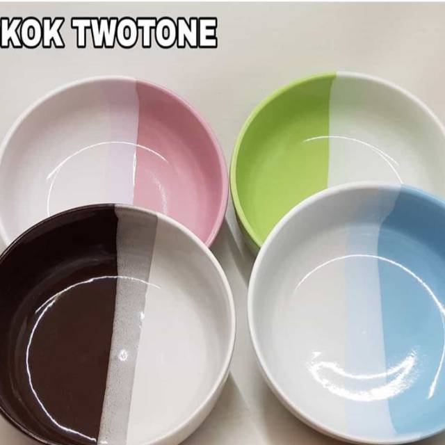 Mangkok bulat 2 warna / Mangkok two tone / ukuran 14 cm / mangkok keramik /mangkok pelangi