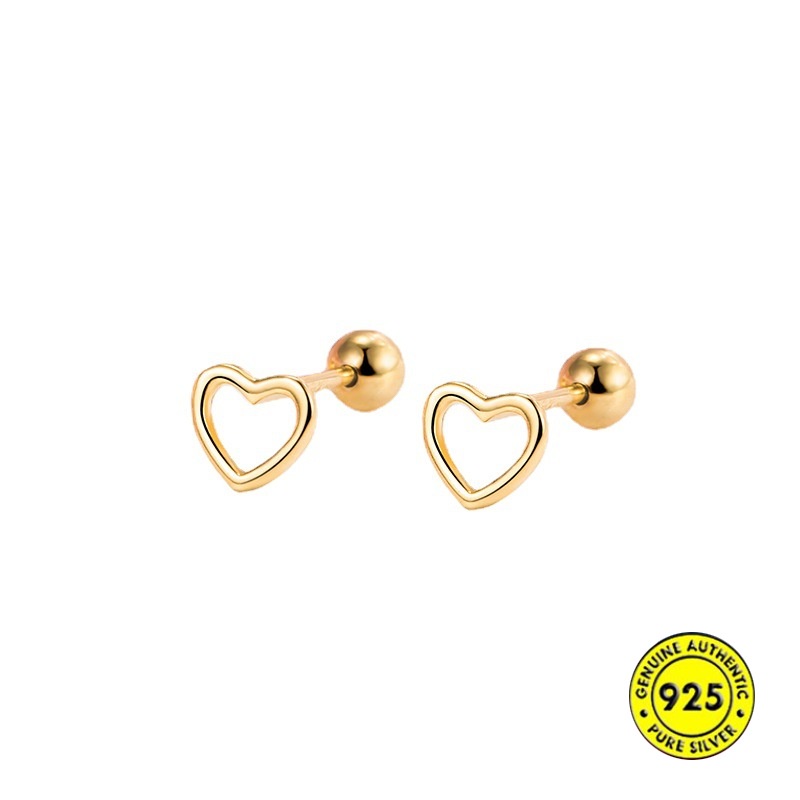 Anting Stud S925 Silver Bentuk Hati Model Hollow Untuk Wanita