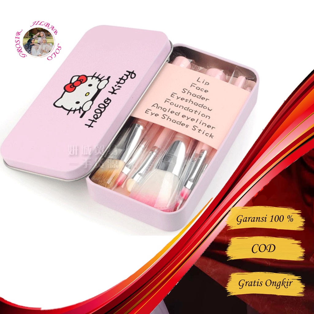 Kuas Make Up 7 in 1 Hello Kitty -- AC 313 -- Make Up Tools / kosmetik Brush - Alat kecantikan Kebersihan Wajah Wanita untuk bedak foundation bb cream eyeshadow eyeliner mata dan lip untuk lipstik