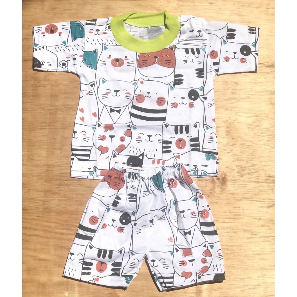 [STO.MKCPD] Setelan Bayi Pendek Motif Kucing Lucu Umur 3 - 18 Bulan