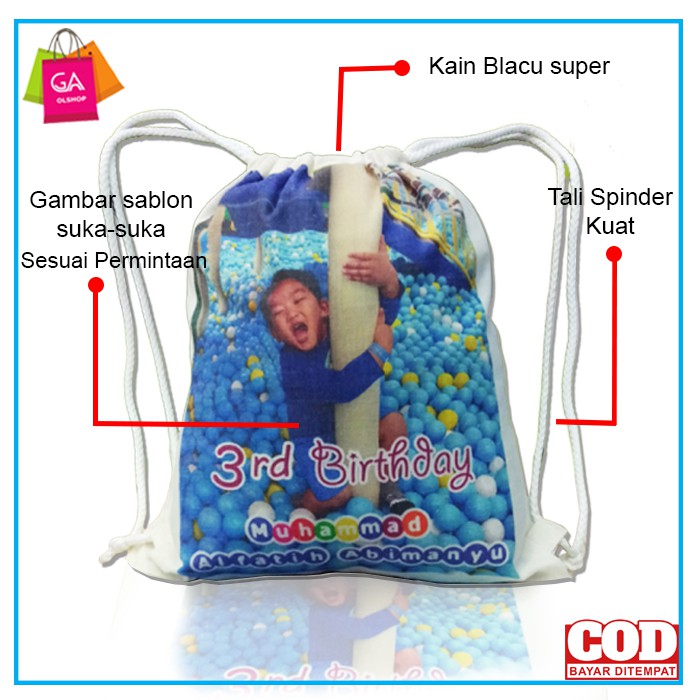 

Tas ulang tahun Souvenir ulang tahun Tas Serut Tas souvenir custom