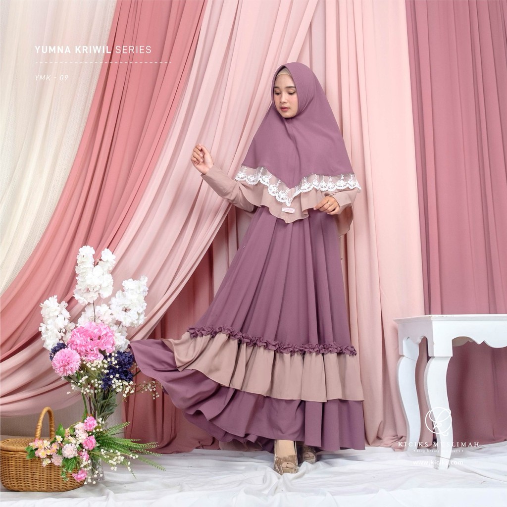 GAMIS YUMNA KRIWIL DRESS YMK 09 EGGPLANT-SIMPLY TAUPE by Kiciks Muslimah
