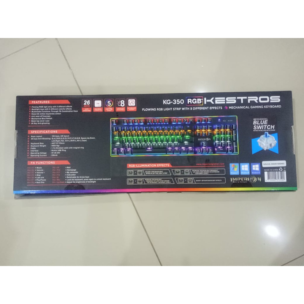 KEYBOARD GAMING IMPERION KESTROS MECHANICAL BLUE SWITCH KG-350 KG350 RGB