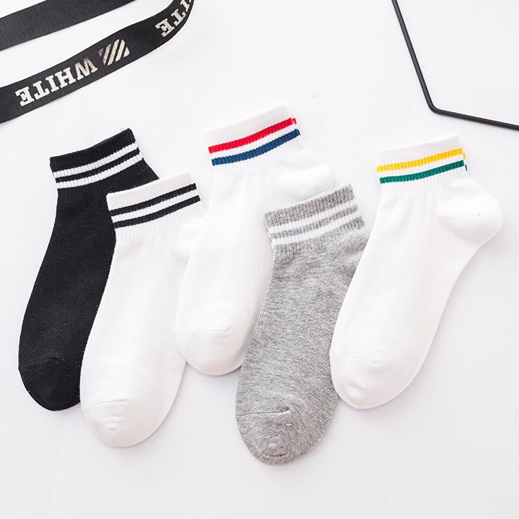 ❤️GTB❤️ R140 Kaos Kaki Korea Style Casual Sport Motif Garis Bahan Katun Warna Polos Medium Sock