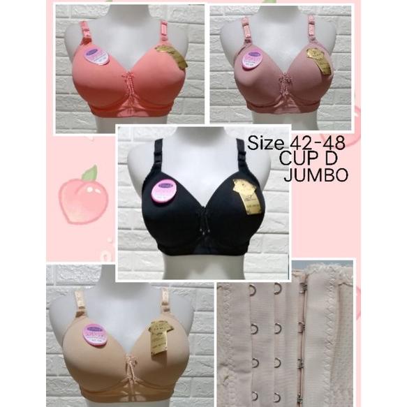 Bh Fema Jumbo Cup D(Besar)(F 199 )251 Size 42-48 Hak 4 Bra Pakai Spon Tanpa Kawat Dewasa Remaja